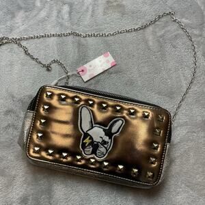 Bari Lynn Metallic Crossbody Purse Handbag French Bulldog Bronze Silver NWT
